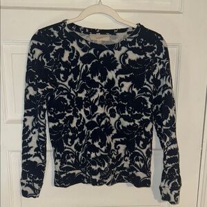 LOFT Navy and Grey Floral Sweater
